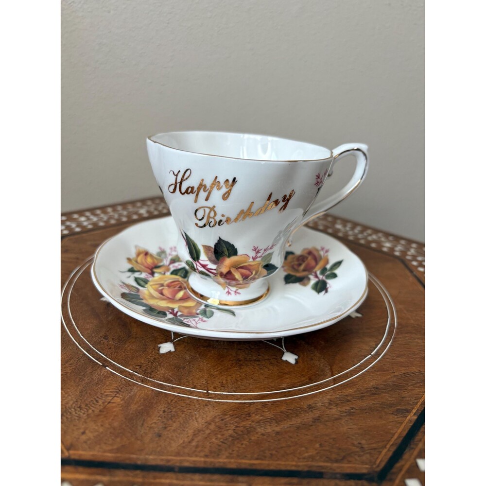 Vintage Royal Grafton Fine Bone China Tea Cup And Saucer Set ‘Happy Birthday’ Ye